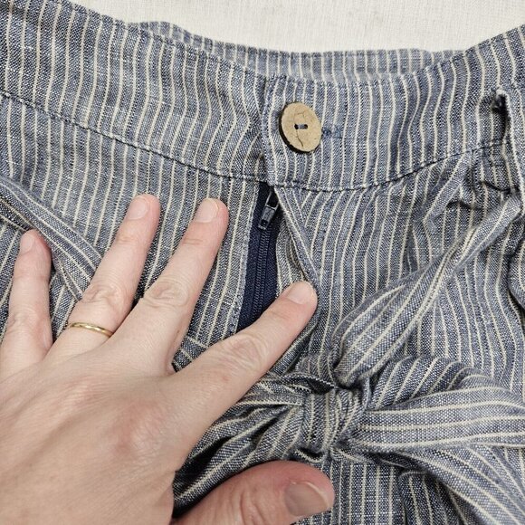 Joh Blue & White Striped Linen High Waist Shorts With Belt & Button Details - Picture 10 of 12